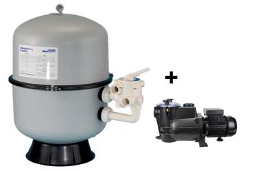 Filter Schwimm technologie, durch. 600 mm, mit Seitenventil 1 1/2" + Wasserpumpe 14,4 m³/h, 230V, 0,75 kW (beständig gegen Salzwasser)